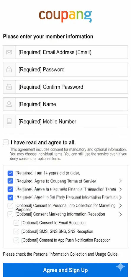 How to register a Coupang account using the English beta interface