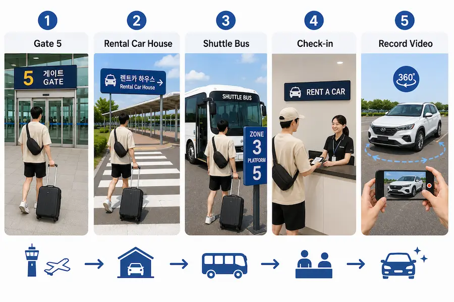 Step-by-step guide for picking up a rental car at Jeju Airport for foreign travelers