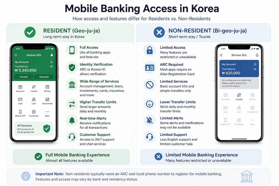 Mobile banking access for residents and non-residents in Korea