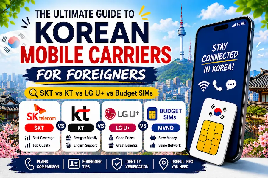 Korean mobile carriers for foreigners comparing SKT KT LG U Plus and budget SIM plans in Korea