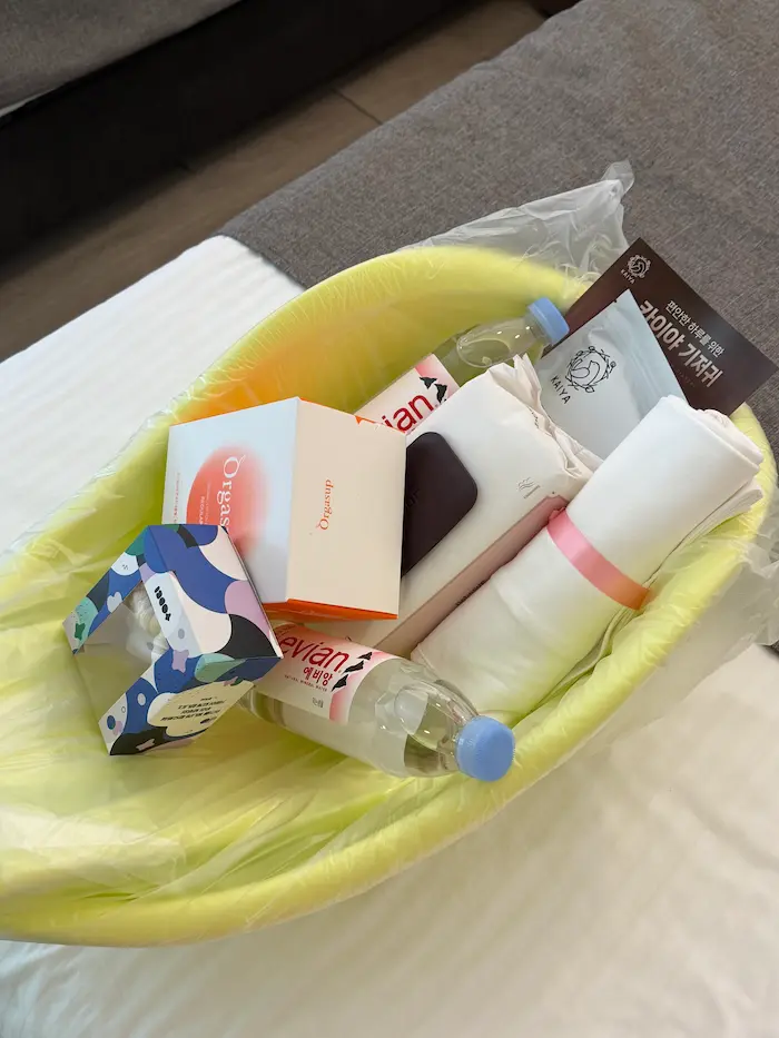 Korean Postpartum Care Center welcome kit for new mothers during postpartum recovery
