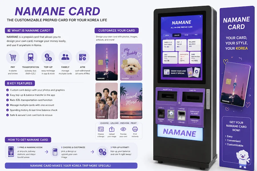 NAMANE Card customization kiosk and personalized prepaid travel card in Korea