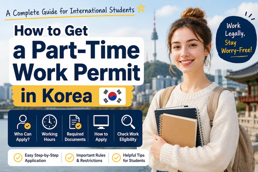 International female student holding books with a guide on how to get a part-time work permit in Korea.