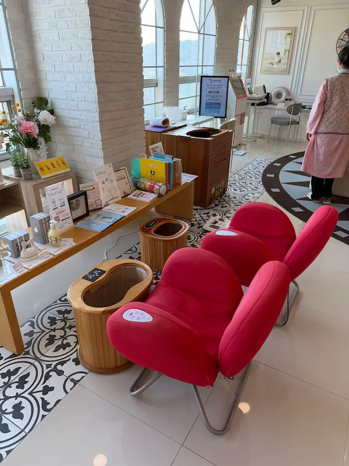 Foot spa and recovery area inside a Korean Postpartum Care Center