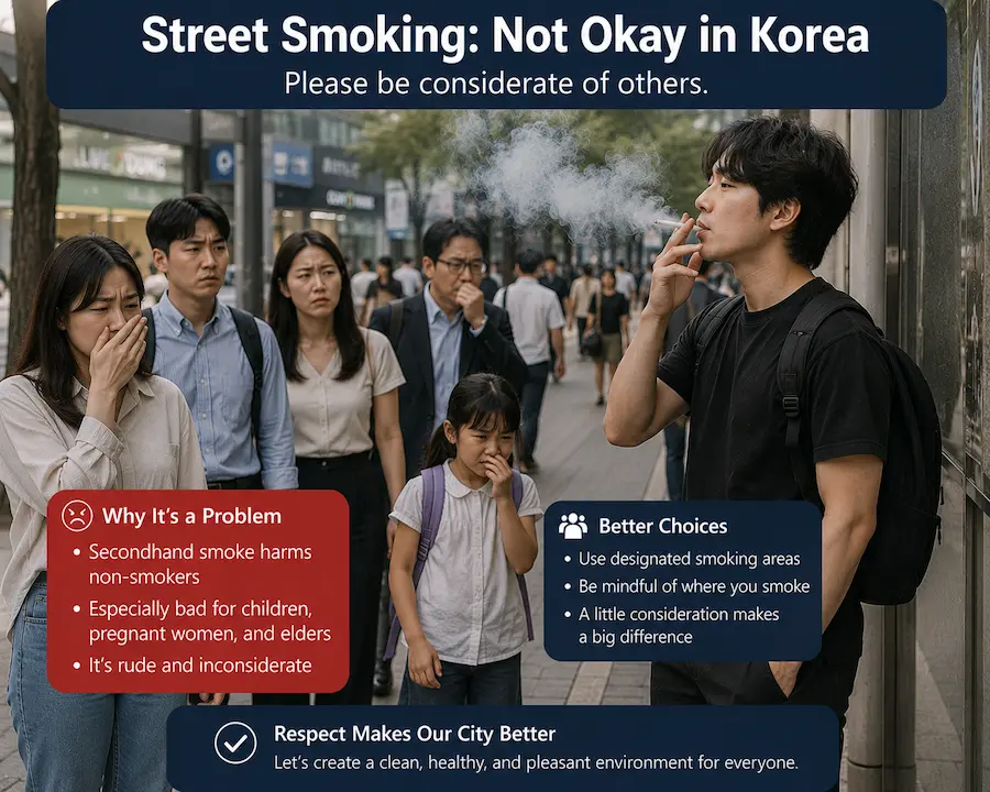 Smoking while walking in Korea and causing discomfort to nearby pedestrians