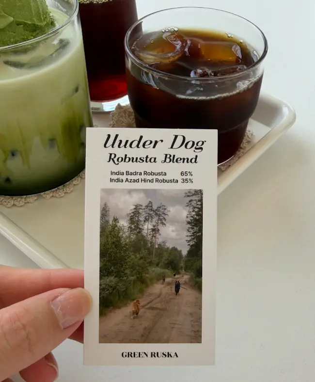Robusta blend coffee card served at Alps Jeju Cafe