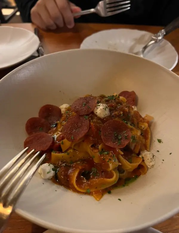 Pepperoni Rigatoni pasta served at Osteria Orzo in Seoul