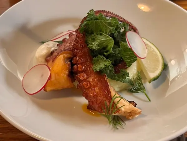 Grilled octopus with potato puree at Osteria Orzo in Seoul