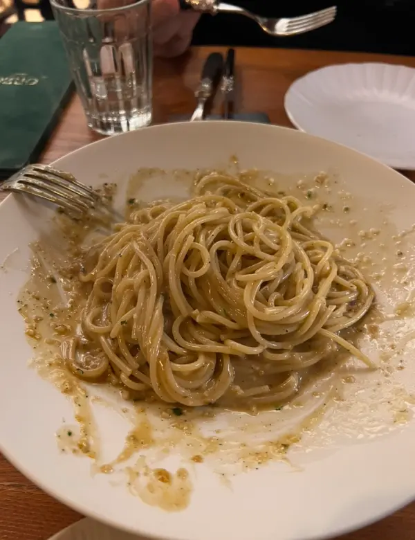 Creamy sea urchin pasta at Osteria Orzo after being served