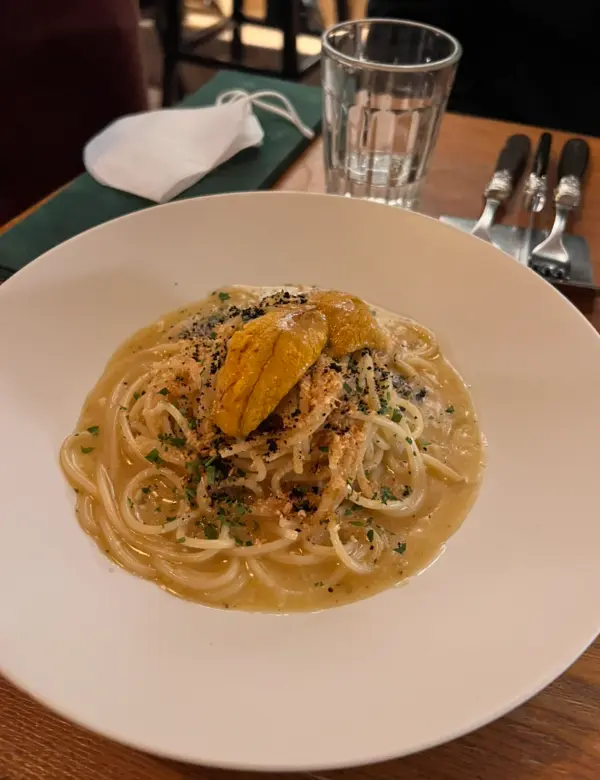 Sea urchin pasta served at Osteria Orzo in Seoul